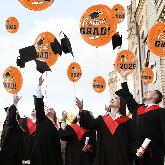 Class of 2025 Graduation Party Supplies & Decorations - 12pcs 18" Congrats Grad Orange Balloons Set for Memorable Grad Celebrations